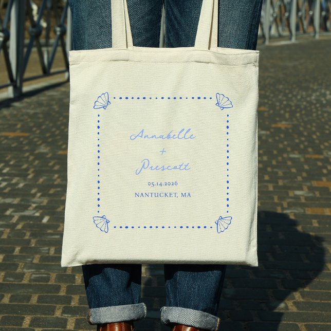 Coastal Chic Shell Border Personalized Wedding Tote Bag (Creator Uploaded)