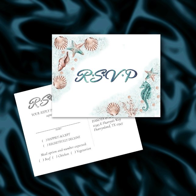 Coastal Chic | Teal and Coral Reef Entree RSVP Postcard (Creator Uploaded)