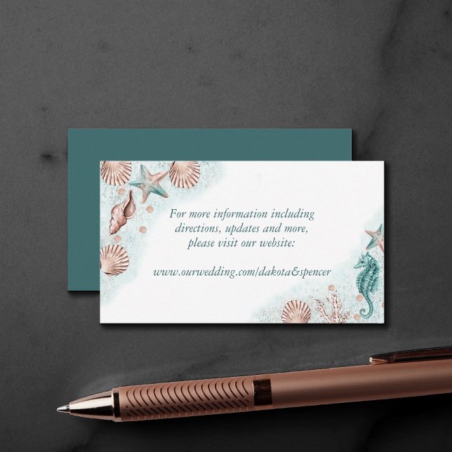 Coastal Chic | Teal and Coral Reef Wedding Website Enclosure Card (Creator Uploaded)