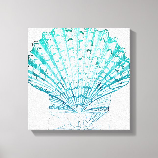 coastal chic teal blue watercolor mermaid seashell canvas print (Front)