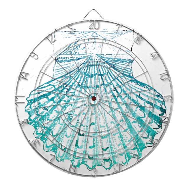 coastal chic teal blue watercolor mermaid seashell dartboard (Front)