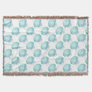 coastal chic teal blue watercolor mermaid seashell throw blanket