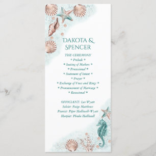 Coastal Chic   Teal Coral Reef Wedding Ceremony Program