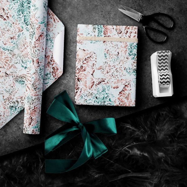 Coastal Chic | Teal Green and Coral Reef Grunge Wrapping Paper (Creator Uploaded)