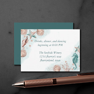 Coastal Chic   Teal Green and Coral Reef Reception Enclosure Card