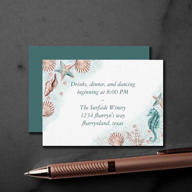 Coastal Chic | Teal Green and Coral Reef Reception Enclosure Card (Creator Uploaded)
