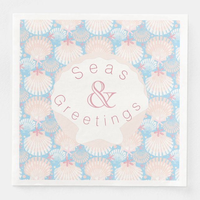 Coastal Christmas Blue Paper Plate Napkin (Front)