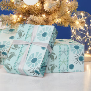Coastal Christmas Bohemian Seashells Wrapping Paper
