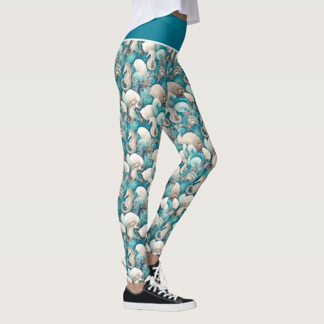 Coastal Christmas Bold Seahorse Pattern#4 ID1009 Leggings (Right)