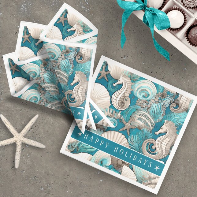 Coastal Christmas Bold Seahorse Pattern#4 ID1009 Napkin (Creator Uploaded)