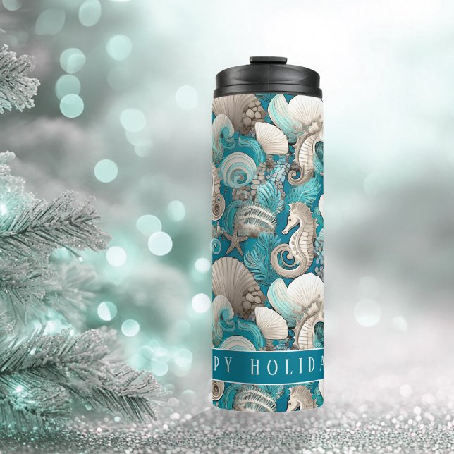Coastal Christmas Bold Seahorse Pattern#4 ID1009 Thermal Tumbler (Creator Uploaded)