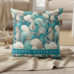 Coastal Christmas Bold Seahorse Pattern#4 ID1009 Throw Pillow