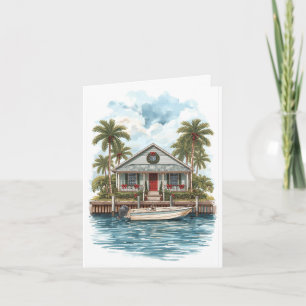 Coastal Christmas Cottage – Tropical Greeting Card