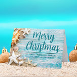 Coastal Christmas Custom Beach Company Seashell Holiday Card<br><div class="desc">A cute custom beach business holiday card for a tropical island company. Customize this pretty teal blue wood and seashell photography Christmas card with your seaside corporation name or other coastal professional text.</div>