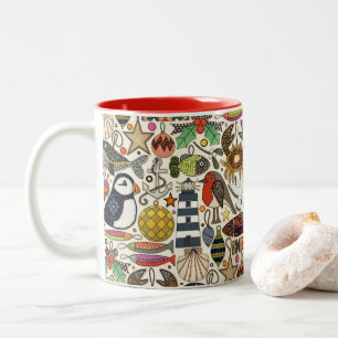 coastal christmas decorations pearl Two-Tone coffee mug