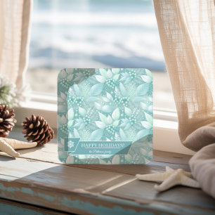 Coastal Christmas Foliage Berries Pattern#7 ID1009 Square Paper Coaster