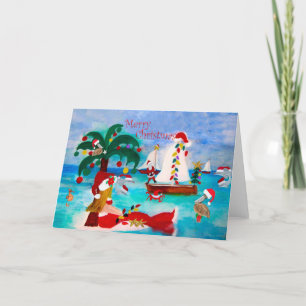 Coastal Christmas harbor parade Holiday cards.