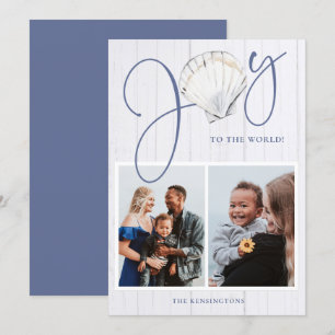 Coastal Christmas Joy Seashell Holiday 2 Photos Card
