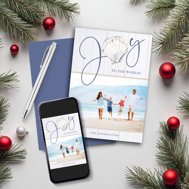 Coastal Christmas Joy Seashell Holiday Photo Card (Coastal Christmas Joy Seashell Holiday Photo Card)