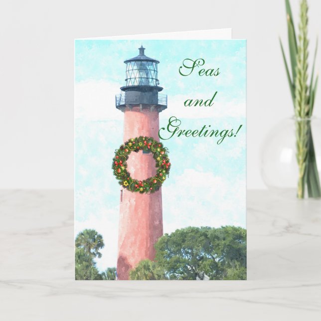 Coastal Christmas Jupiter Inlet Lighthouse Card (Front)