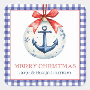 Coastal Christmas Nautical Anchor Ornament Square Sticker