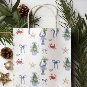 Coastal Christmas Nautical Lobster & Crab Holiday Medium Gift Bag