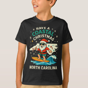 Coastal Christmas Nc Shirt Santa Surfing Funny Wav