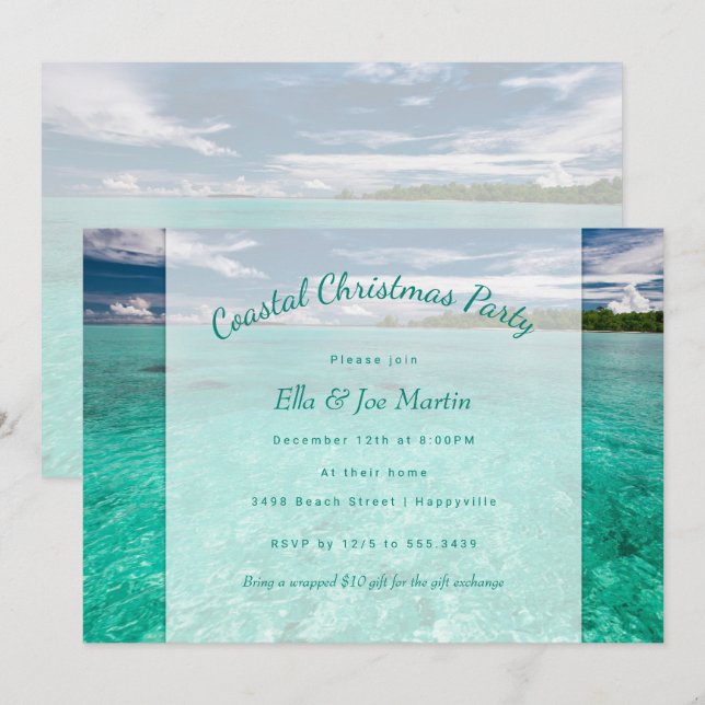 Coastal Christmas Ocean House Fête Invitation (Devant / Derrière)