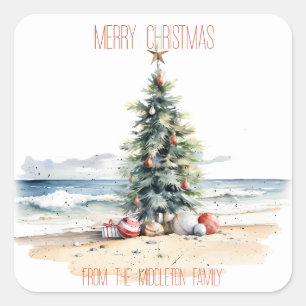 Coastal Christmas on the Beach Square Sticker