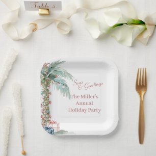 Coastal Christmas Palm Tree  Paper Plate