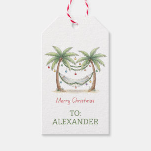 Coastal Christmas Palm Trees With Hammock Gift Tags