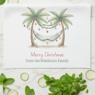 Coastal Christmas Palm Trees With Hammock Kitchen Towel