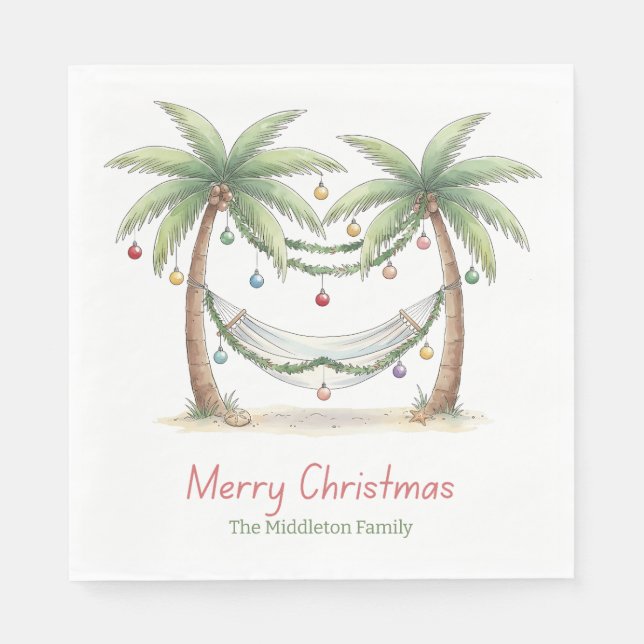 Coastal Christmas Palm Trees With Hammock Napkin (Front)