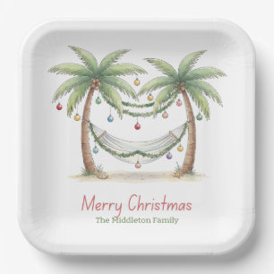 Coastal Christmas Palm Trees With Hammock Paper Plate