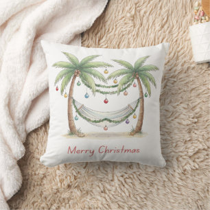 Coastal Christmas Palm Trees With Hammock Throw Pillow