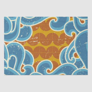 Coastal Christmas Pattern Retro Sun, Sea & Waves Tissue Paper