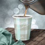 Coastal Christmas Plaid Pattern#2 ID1009 Paper Cups<br><div class="desc">Capture the serene beauty of the coast with this charming tartan pattern in soothing shades of teal, white, and beige. The soft colour palette adds a fun and beachy feeling to this paper cup design, perfect for bringing a touch of coastal elegance to your holiday decor. Personalize the design with...</div>