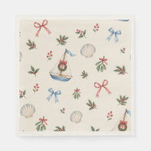 Coastal Christmas Sailboat & Bows Holiday