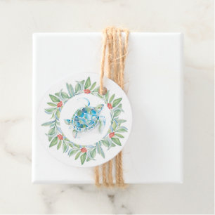 Coastal Christmas Sea Turtle Christmas Watercolor Favour Tags