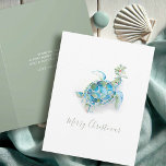 Coastal Christmas Sea Turtle Watercolor Holiday Card<br><div class="desc">Celebrate Christmas 2024 with this adorable beach theme holiday card, featuring my original hand-painted watercolor illustration of a sea turtle adorned with holly and red berries in vibrant tropical colours on a crisp white background. The festive "Merry Christmas" is written in modern brush script typography, while the inside reveals a...</div>
