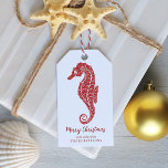 Coastal Christmas Seahorse Red Glitter Gift Tags<br><div class="desc">These personalized cute red glitter seahorse gift tags will add the perfect finishing touch to your coastal themed Christmas gifts. On the back is a matching seahorse glitter pattern. Check out the collection for matching products and other colorways, or message me through Zazzle Chat if you need a special matching...</div>