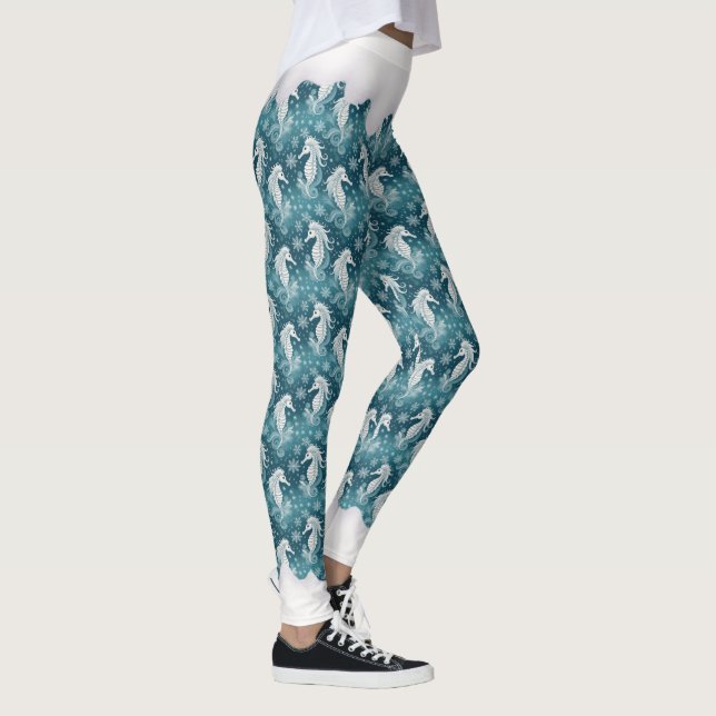 Coastal Christmas Seahorse & Snowflakes #13 ID1009 Leggings (Right)
