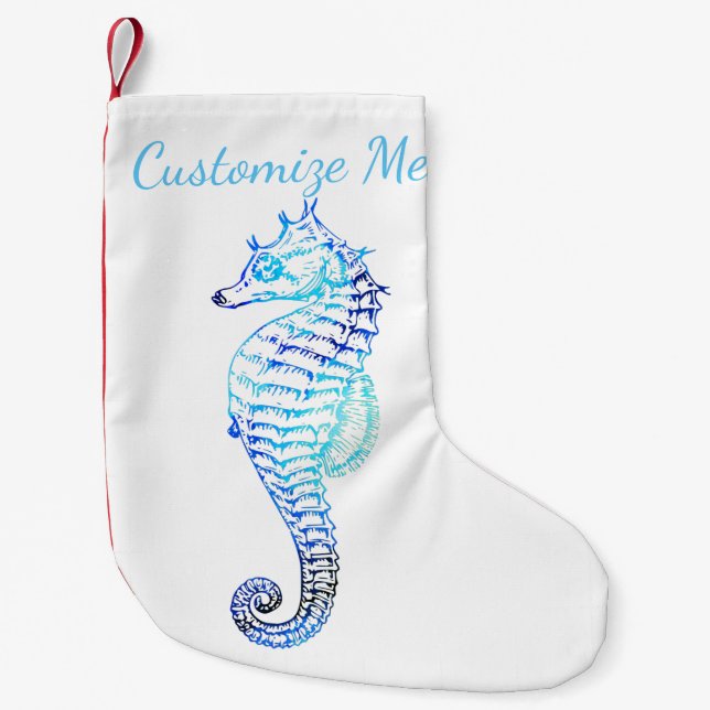 Coastal Christmas Seahorse Stocking (Front)