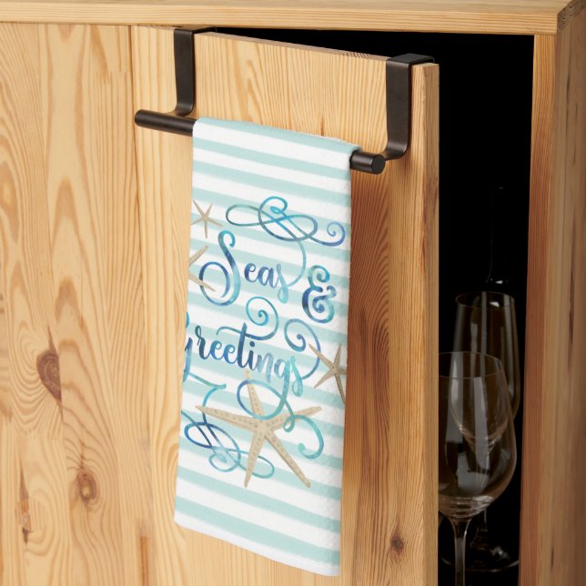 Coastal Christmas SEAS & GREETINGS Kitchen Towel (Thirds Fold)