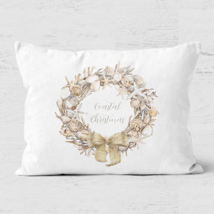 Coastal Christmas Seashell Wreath Holiday Accent Pillow
