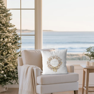 Coastal Christmas Seashell Wreath Holiday Throw Pillow