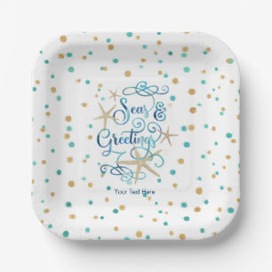 Coastal Christmas SEAsons Greetings Dots Party Paper Plate