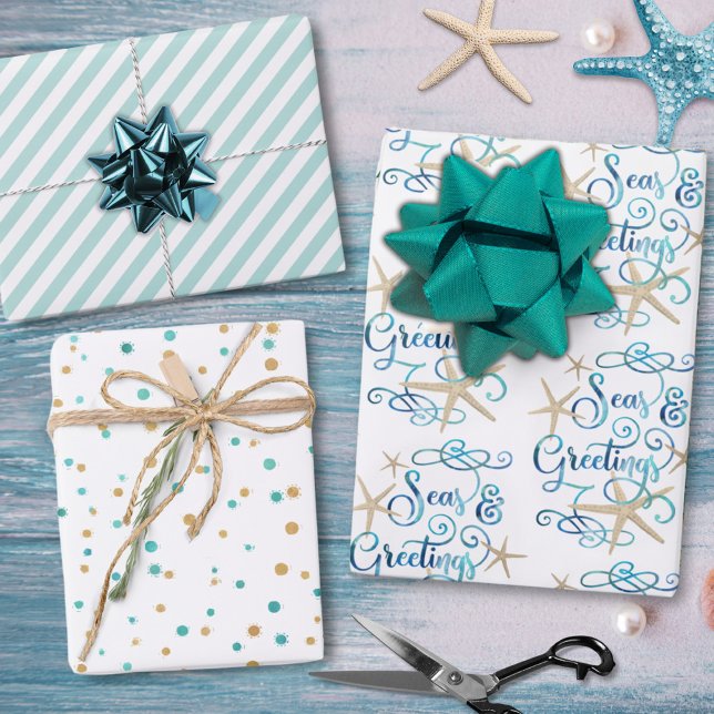 Coastal Christmas SEAsons Greetings Script Wrapping Paper Sheet (Creator Uploaded)