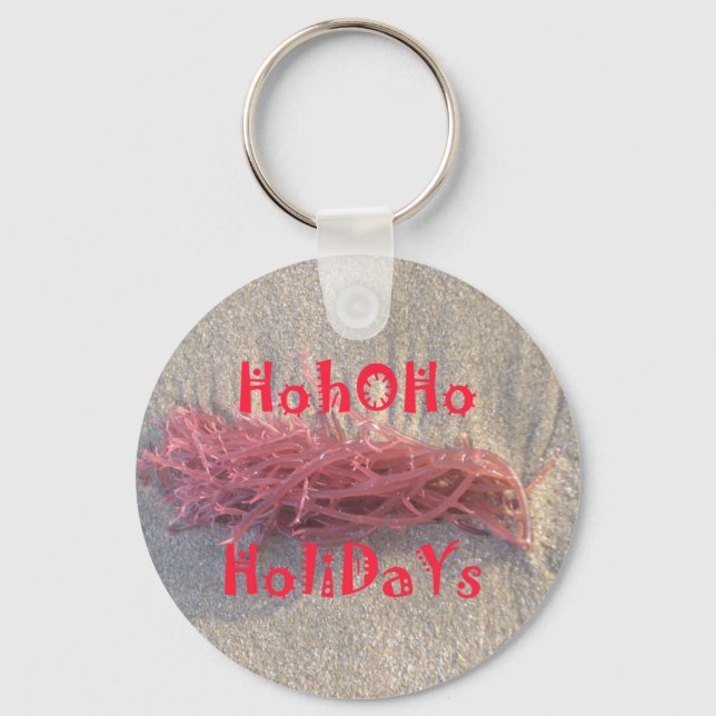 Coastal Christmas: Seaweed on Ash Gray Sand Festiv Keychain (Front)