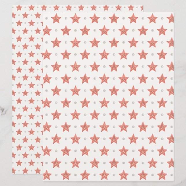 Coastal Christmas Starfish Scrapbook Paper (Front/Back)